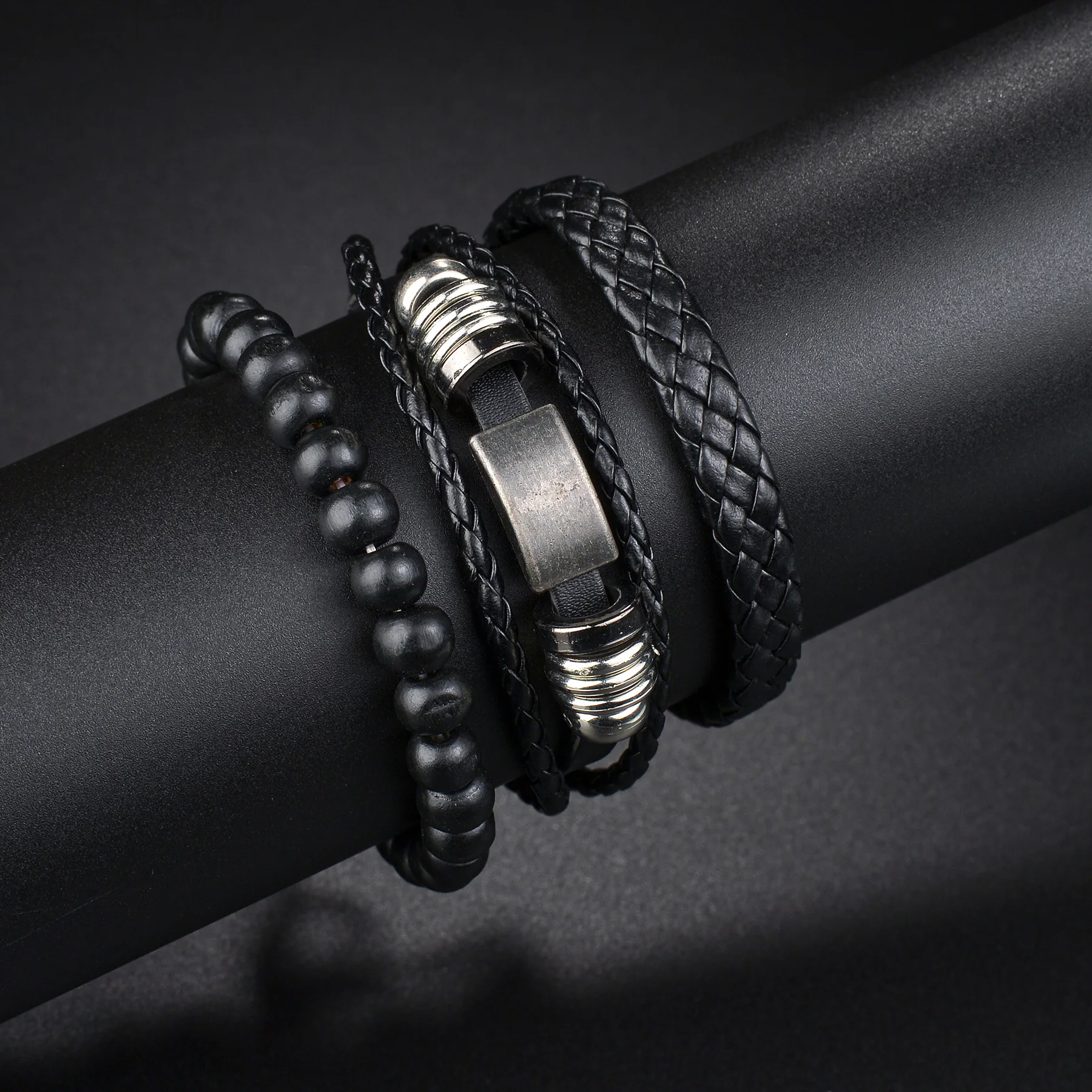 Braccaletto Con Perle D Legno E Corda D Luno E Cuoo | Mens Bracelet - Foto 7