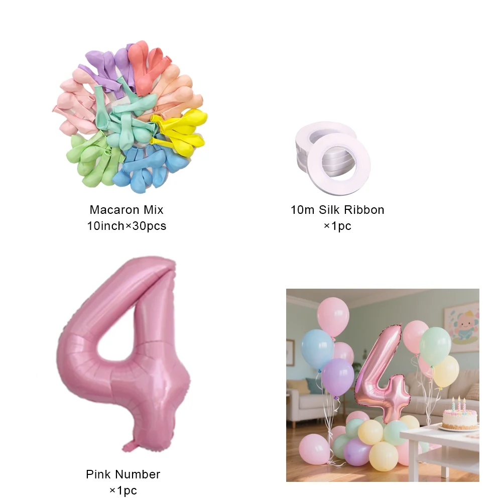 40-Zoll-Set mit rosa Zahlenfolienballons, alles Gute zum Geburtstag, Partydekoration, Kinder, Mädchen, 1–9 Jahre alt, farbiger Macaron-Ballon – Detail 4