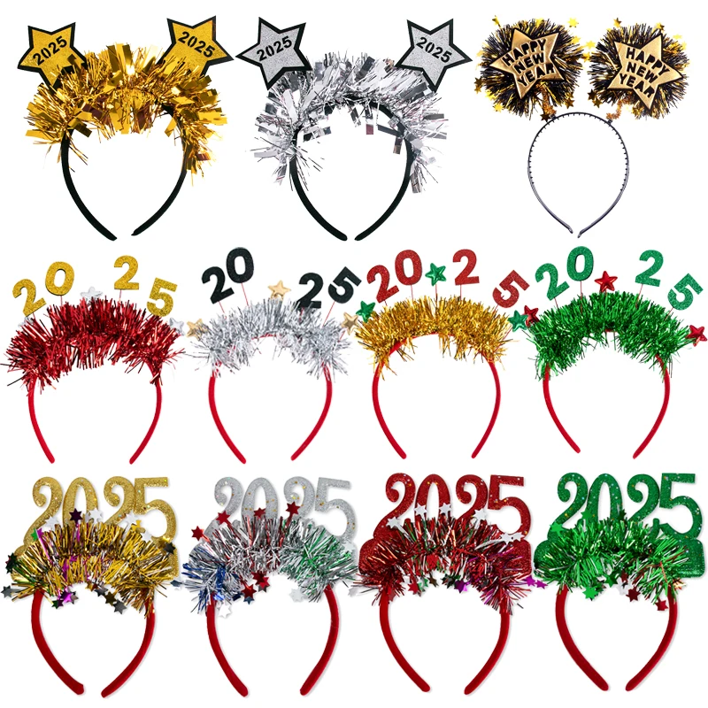 New Year Headband Glitter Star Sequin Colorful Hairhoop Happy New Year Headwear Photo Prop Merry Christmas Party Decoration