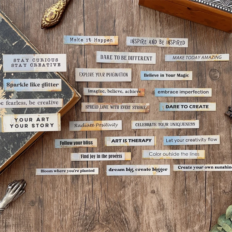 Decorative Stickers 24pcs/lot Vintage English Typewriter Stickers Mottled Word Inspiration Quote Junk Journal Ephemera Sticker Scrapbooking Material