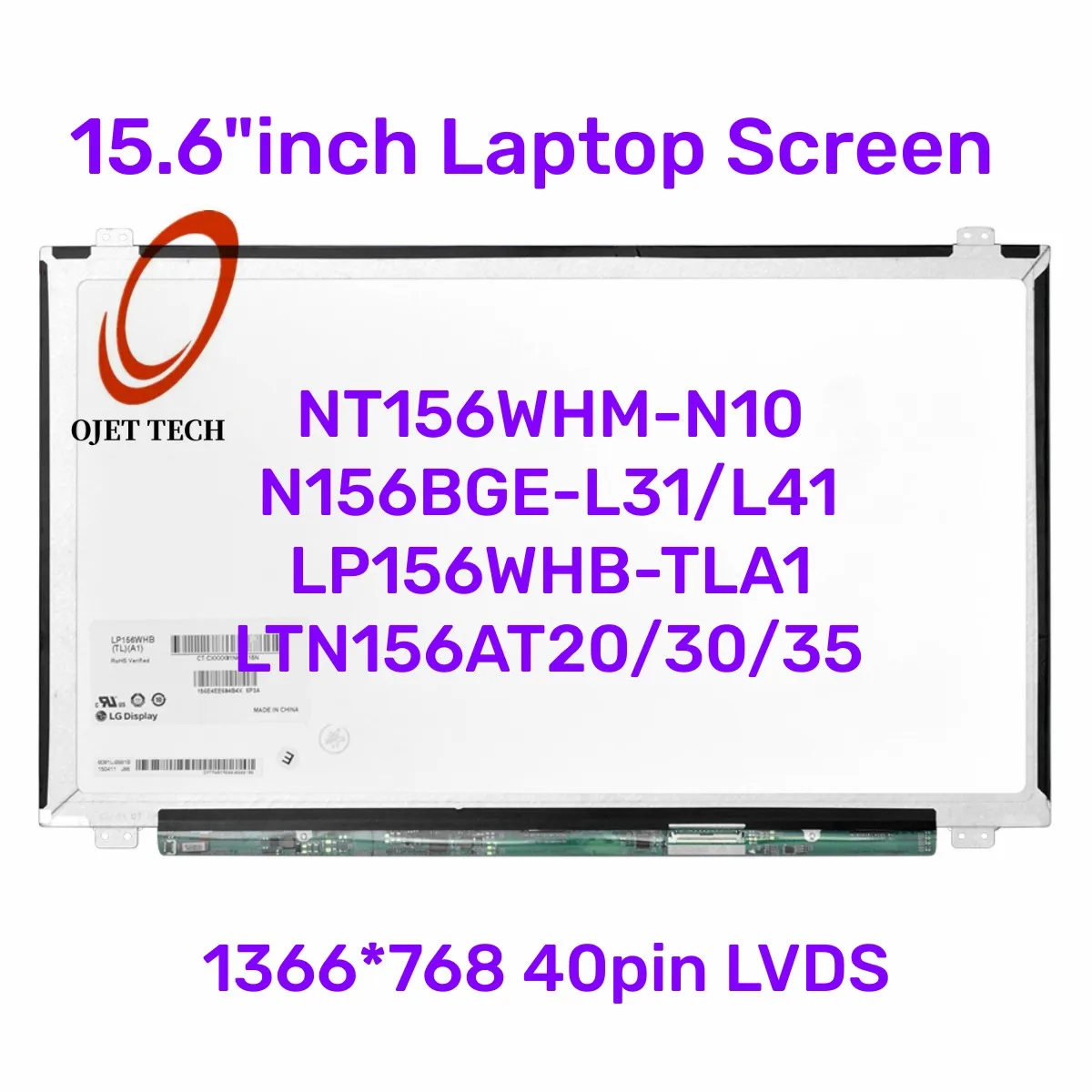 Tela Lcd para Laptop 15.6 Polegadas Lp156whb-tla1 Nt156whm-n10 N156bga-l41 Ltn156at20 Ltn156at35 B156xw04 V.6 Hd1366x768