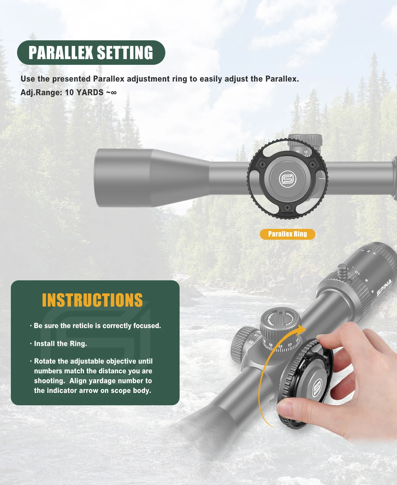 Rifle Scope SPINA OPTICS HD WolfChase 4-16x44 FFP Tactical First Focal Plane Riflescope Glass Etched Reticle 10yds Parallax 22LR .223 .308