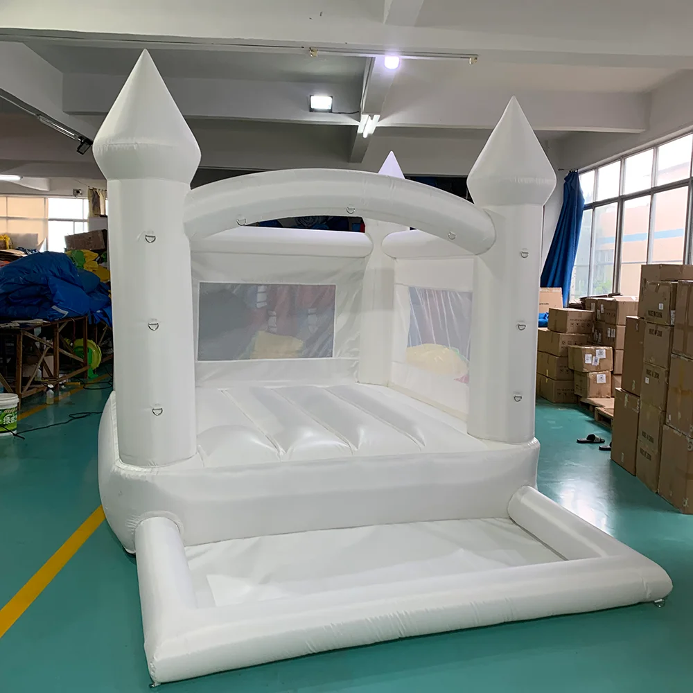 Inflatable Jumping Castle 3.7*2.7*2.6M White Bounce House For Kids Bouncy House White For Children With Blower Slide Outdoor Toy 2