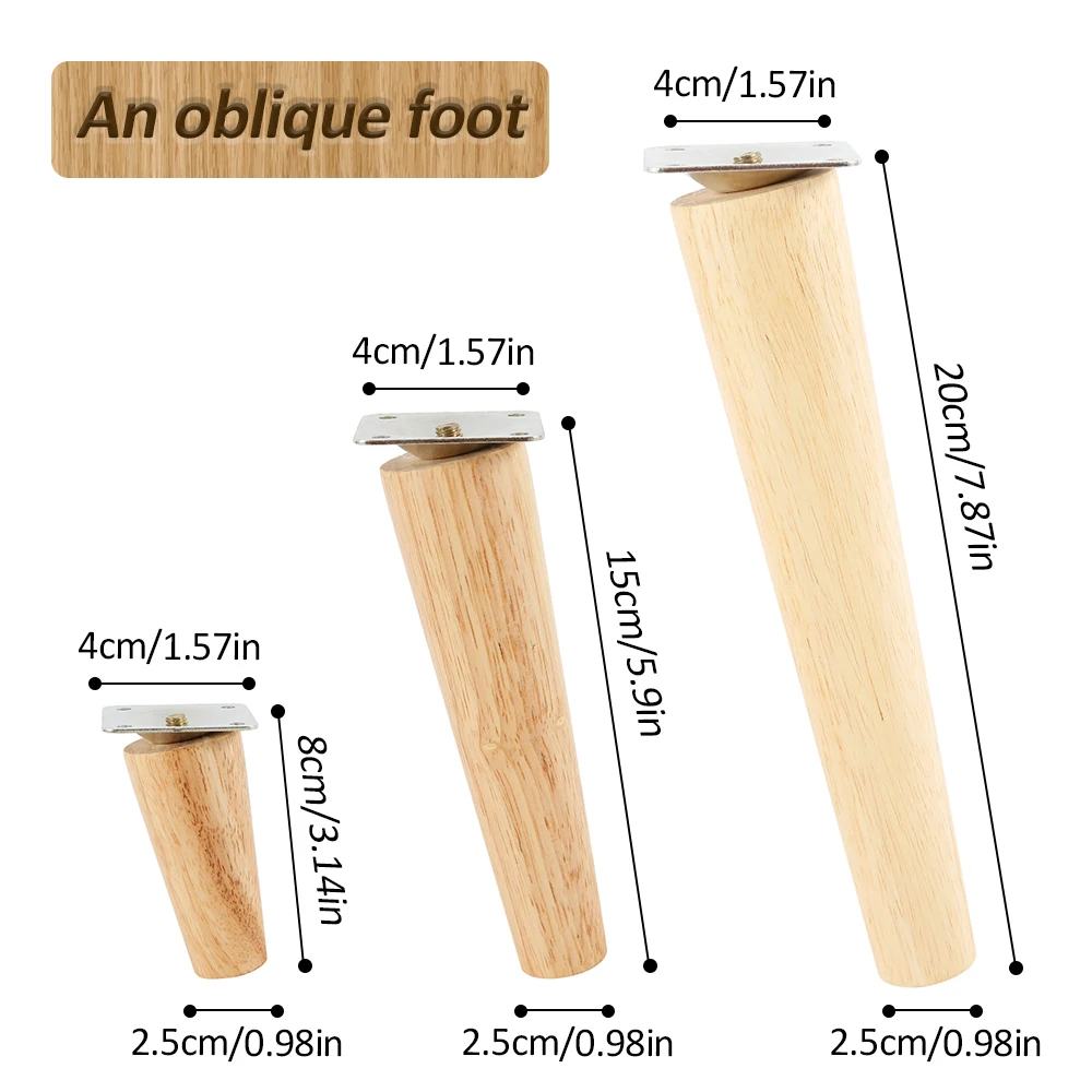 4Pcs Height 8/15/20/25 CM Solid Wood Furniture Leg, Inclined Cone Sofa Bed Cabinet Table And Chair Replacement Feet Sloping Feet