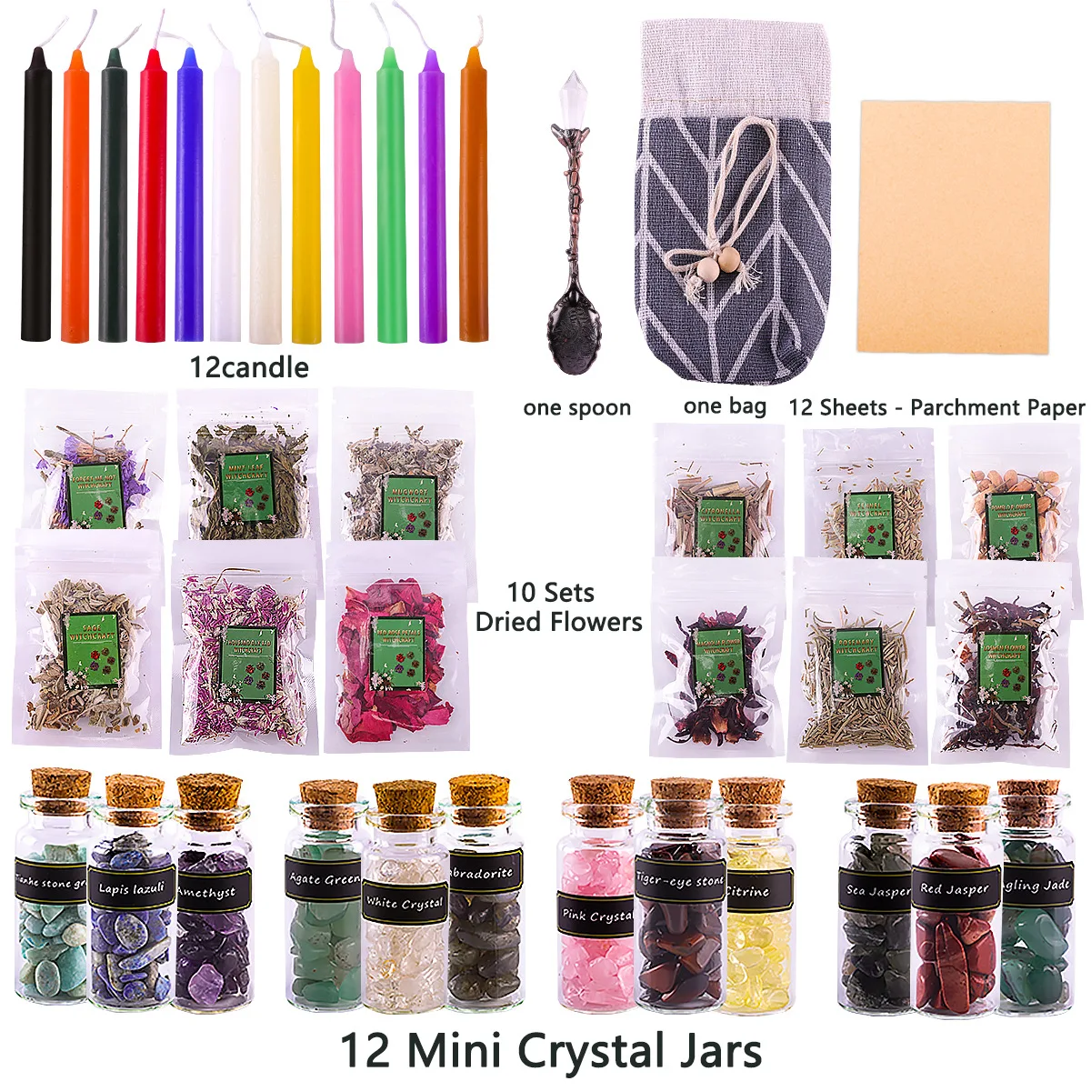 36Pcs Witchcraft kit for Beginner Experienced Dried Herbs, Witchcraft  Supplies, Pagan, Rituals, Witch Spells, Wiccan Supplies and Tools Gifts