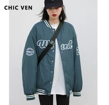 

CHIC VEN Streetwear Women Sport Baseball Jacket Thick Coat Casual Letter Embroidered Women Winter Cotton Clip Sweatshirt Parkas