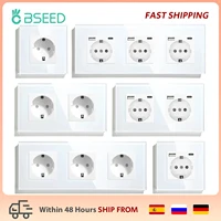 BSEED EU Standard Single Power Socket Touch Switch Usb Wall Sockets Double Sockets Triple Wall Sockets Quadruple Glass Sockets