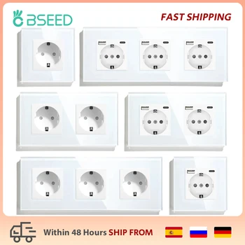 BSEED EU มาตรฐานซ็อกเก็ตไฟเดี่ยวสวิทช์สัมผัส USB ซ็อกเก็ตผนังซ็อกเก็ตคู่ Triple Wall ซ็อกเก็ตสี่ซ็อกเก็ตแก้ว 1