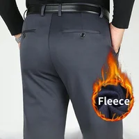 Thicken Fleece Winter Fashion Suits Pants Men Straight Stretch Warm Dress Trousers For Male Khaki Black Office Formal Pants 1