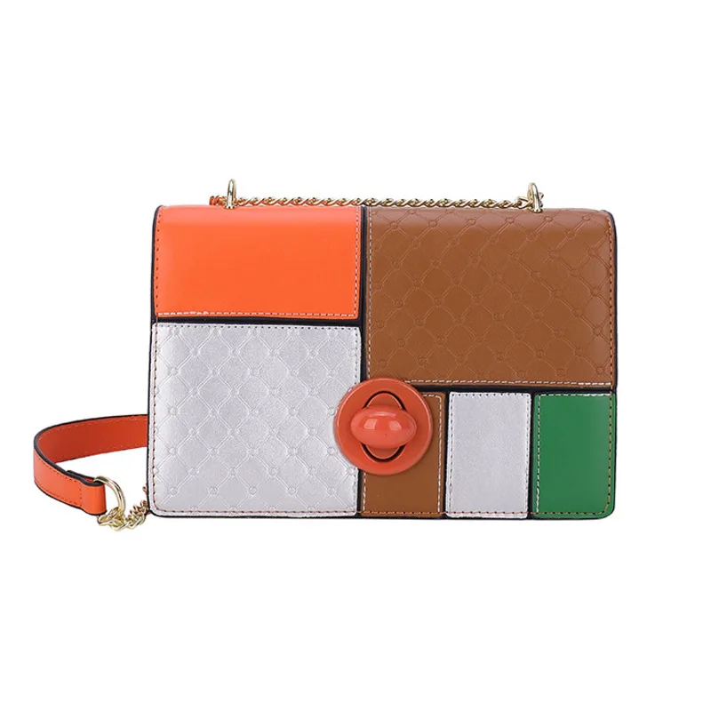

Spliced Contrast Color Women's bag New Handbag ChainLuxury Single Shoulder Crossbody bag Leather women bags Design Ladies Bags