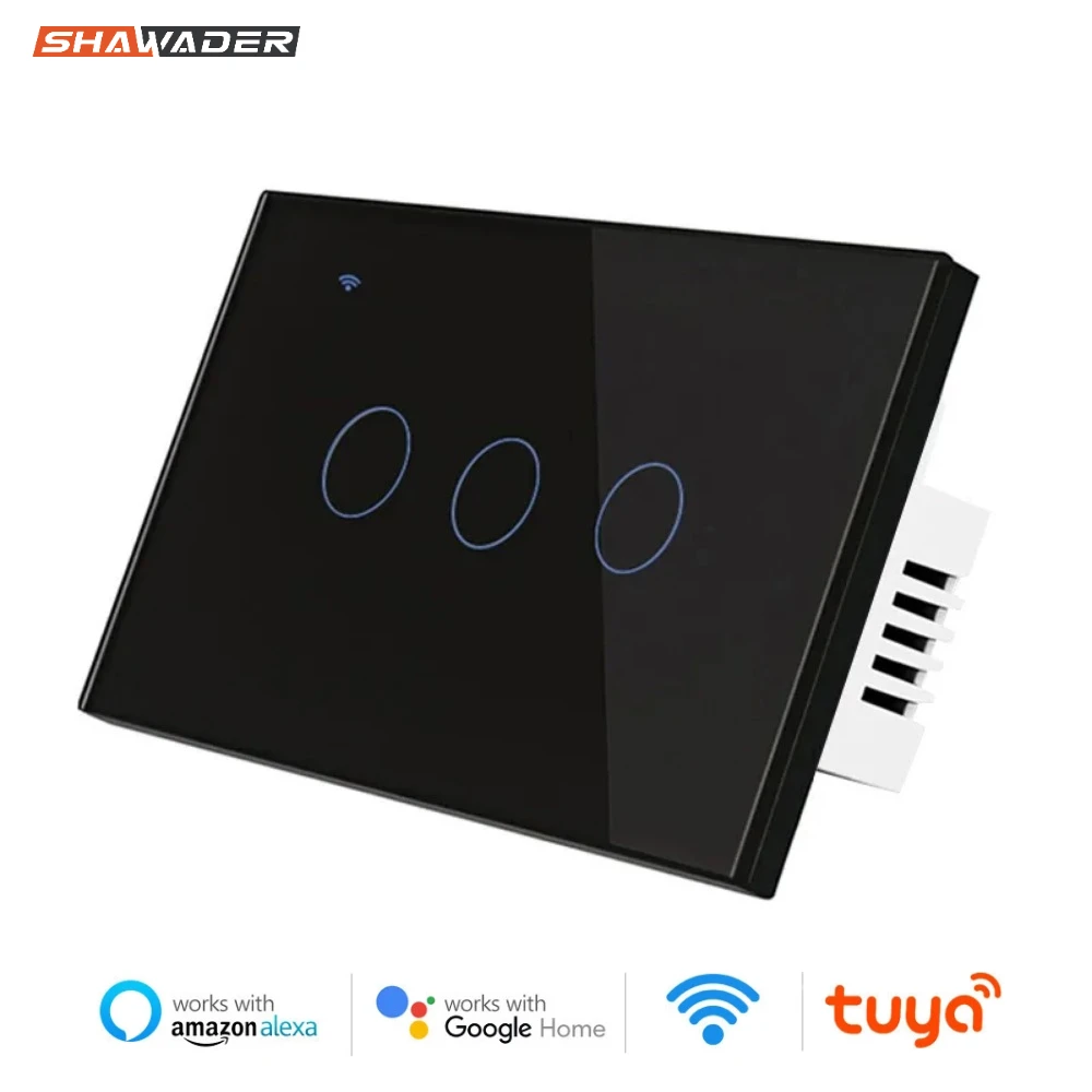 Shawader-interruptor de Parede Inteligente com Sensor de Toque Painel de Vidro Controle Remoto por Voz sem Fio Wi-fi ou Vias Tuya Alexa Google Home