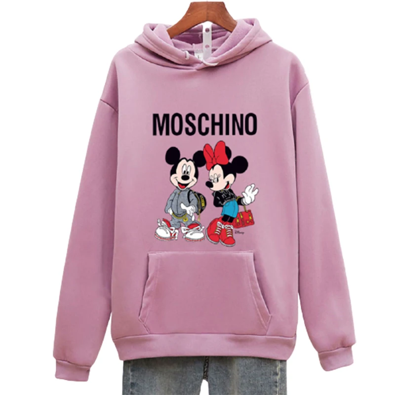 Disney Hoodie Women Mickey Mouse   Fall Winter Fashion Loose Simple Plus cashmere  Cartoon Streetwear Pullover Clothes