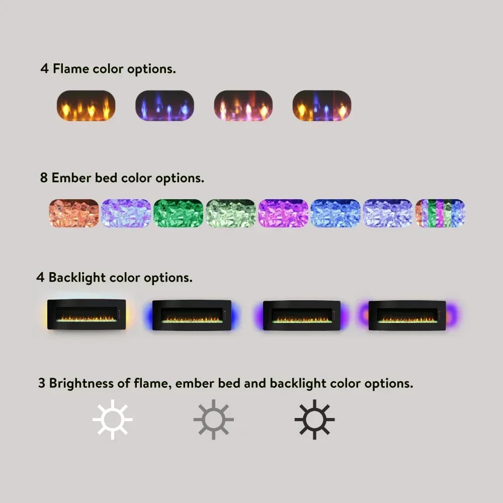 48 Inch Electric Fireplace , Wall Mounted Electric Fireplace with Remote and Multi Color Flame & Emberbed,1400W Stove Fireplaces 4