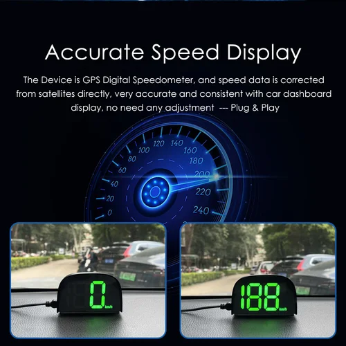 Vjoycar-새로운 GPS HUD 디지털 속도계 디스플레이 2 색 플러그 앤 플레이 모든 자동차에 대한 큰 글꼴 자동차 전자 액세서리, 2023 5