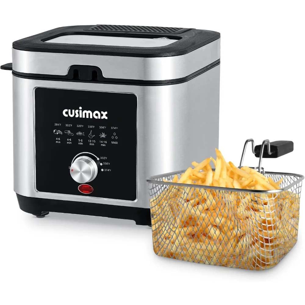 Electric Deep Fryer with Basket and Drip Hook, 2.6Qt Oil Capacity Fish Fryer, Removable Lid with View Window