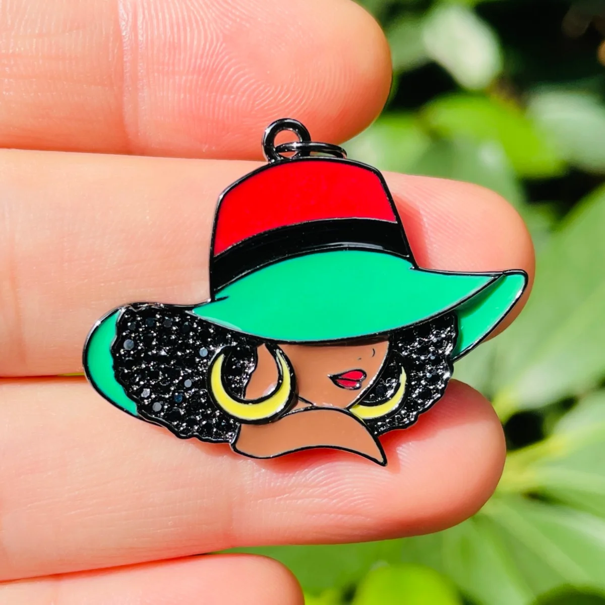 

5pcs Enamel Afro Black Girl Charm Micro Pave Pendant for Women Bracelet Necklace Making Juneteenth Awareness Jewelry Accessories