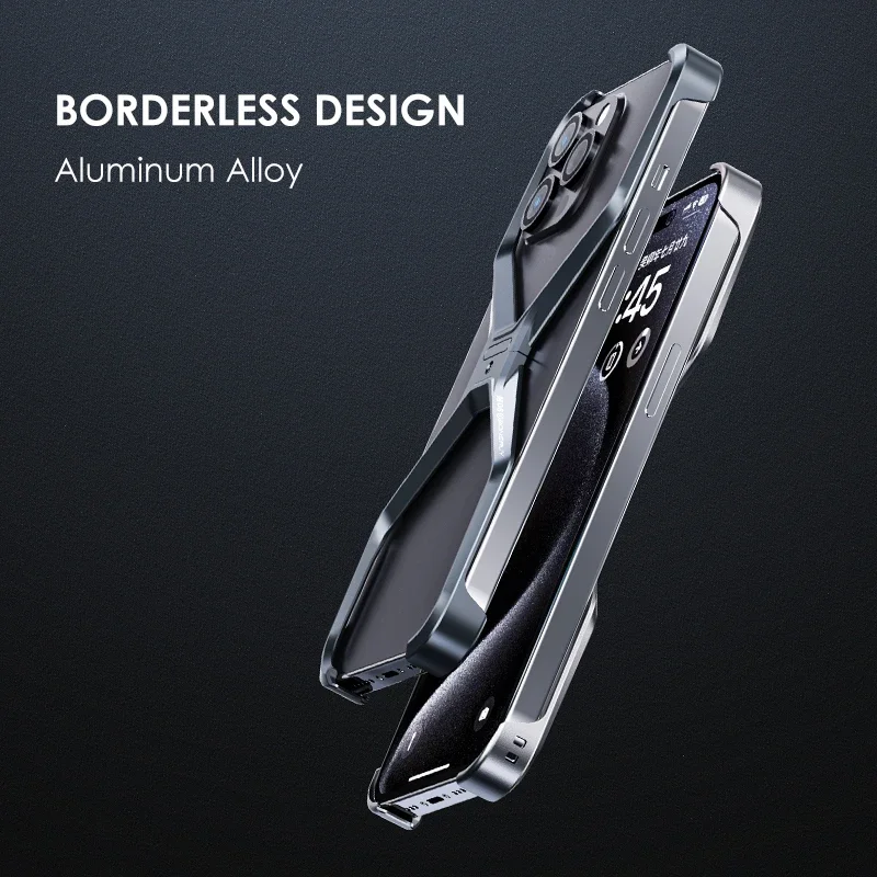 Metal Detachable Cool Down Explosion-Proof Phone Case For iPhone 15 14 Pro Max Aluminum Alloy Rimless Four-Corner Anti-fall Case