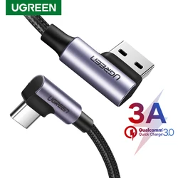 Ugreen-Cable USB tipo C de carga rápida 3,0 para teléfono móvil, Cargador rápido de 90 grados, 3A, para Samsung S20, Xiaomi Poco X3 pro