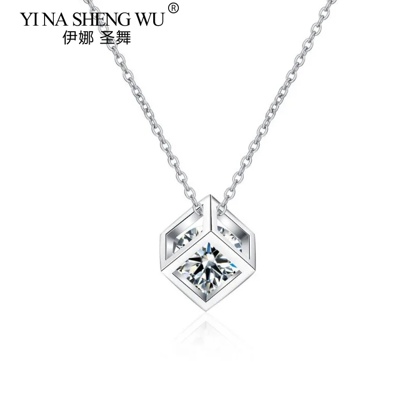 

S925 Sterling Silver Moissanite Rubik's Cube Hollow Necklace 0.5 Carat 1 Carat Light Luxury Niche Collarbone Chain Women's Gift