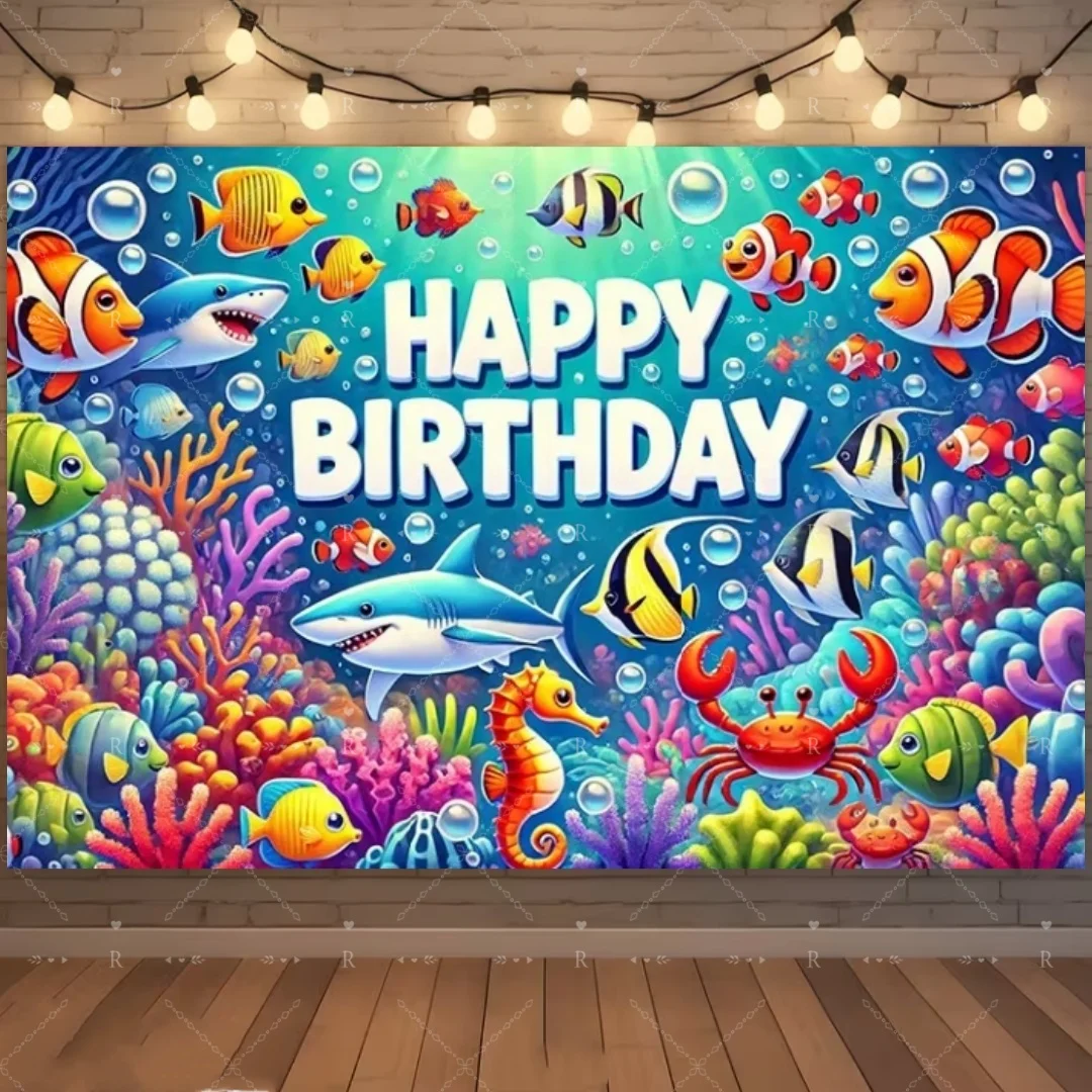Cartoon Meerestiere Themen-Geburtstagsparty-Dekorationen Unterwasserwelt Delfin Walhai Hintergrund Kinder-Fotografie-Banner – Detail 1