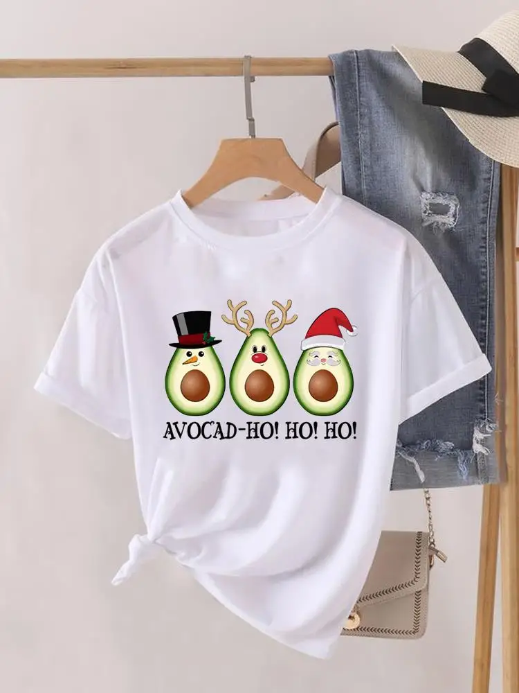 

Christmas Clothing Lady New Year Short Sleeve Print Fashion Avocado Funny Cartoon Women Shirt Tee Top Clothes Graphic T-shirt