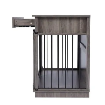 Sae6eefcdea9c403ca6884b632a2097320.jpg Single Pull Indoor Pet Cage SG Wood Stainless Steel Dog Kennel Modern Gray Kennel Furniture Pull Out Design For Medium Large Dog