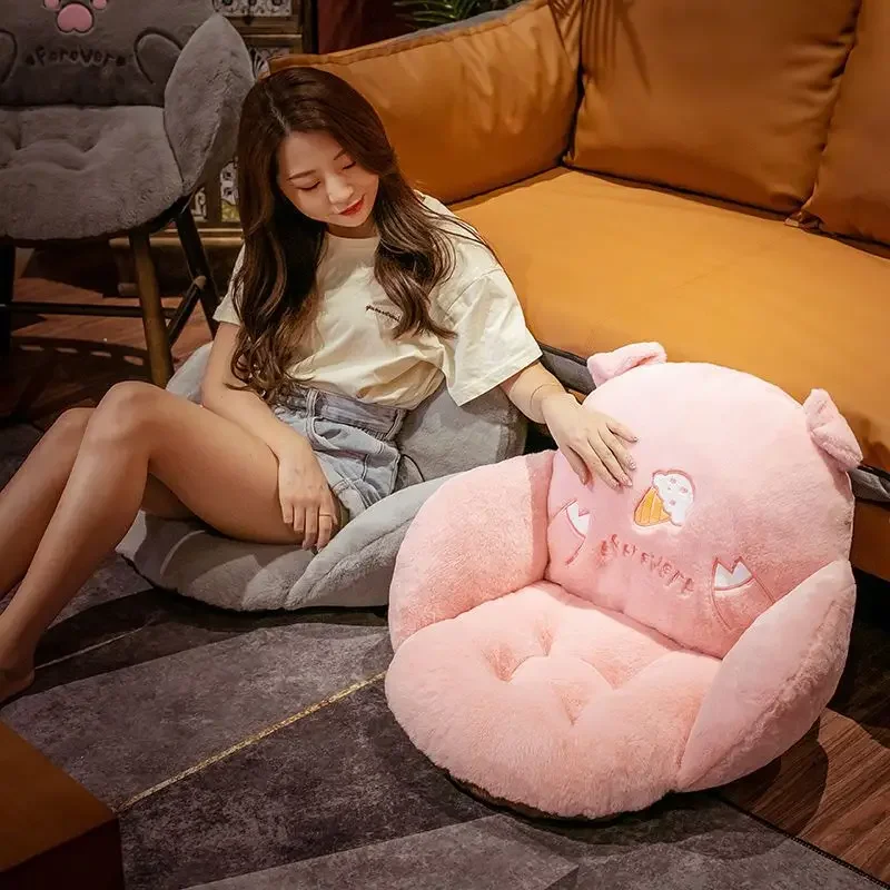 Cartoon Animal Plush Office Chair Cushion Pink Non-slip Lumbar Support Chair  Cushions Soft Comfortable Chair