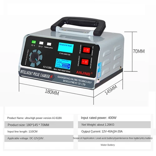 12V/24V 자동차 충전기 대용량 400W 260W 자동차 배터리 충전기, 트리클 스마트 펄스 수리 자동차 SUV 트럭 보트 오토바이 4