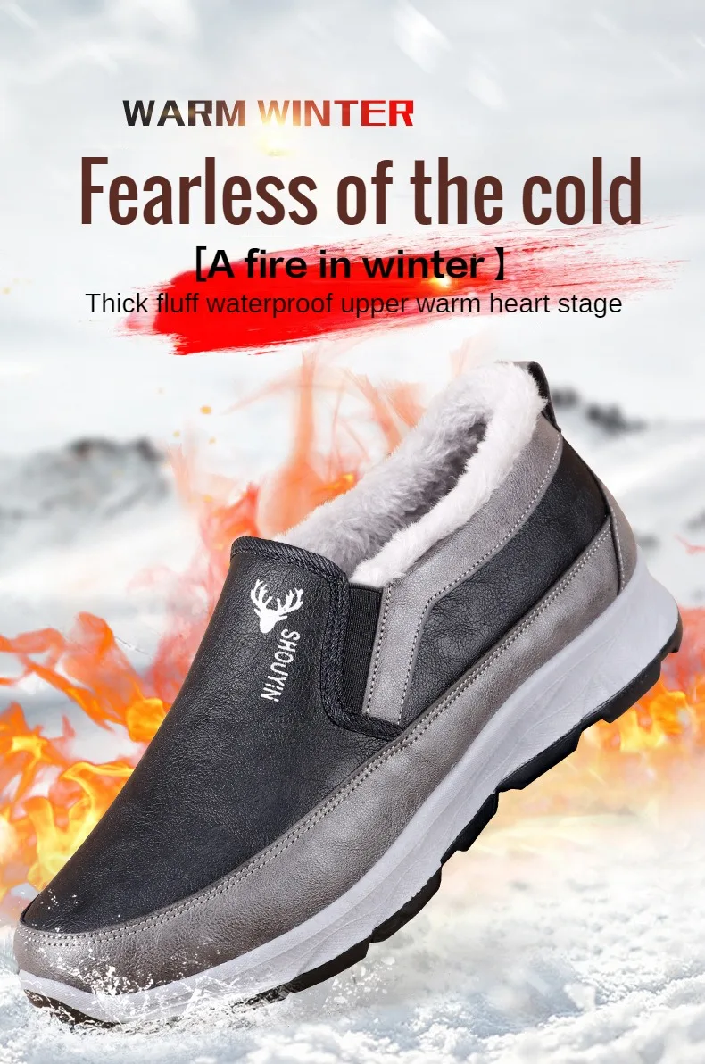 Winter New Waterproof and Snow Proof Men's Snow Boots Old Beijing Cotton Shoes Plush and Thickened Warm Cotton Shoes39-44