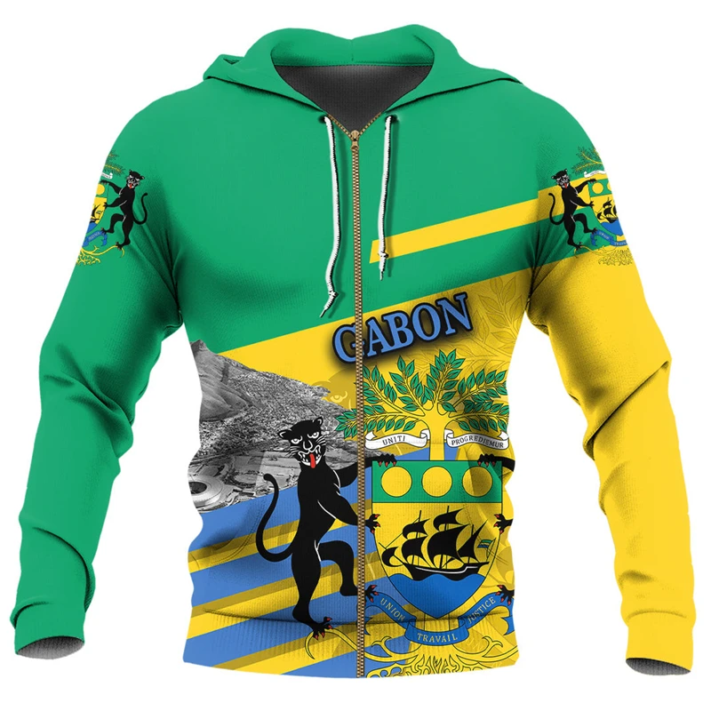 thumbnail image 1 of Sudadera con capucha y cremallera con la bandera de Gabón con estampado 3D para hombre, sudadera de manga larga con la bandera nacional de Gabón, tops de otoño y primavera, abrigo, ropa africana, 1 of 4