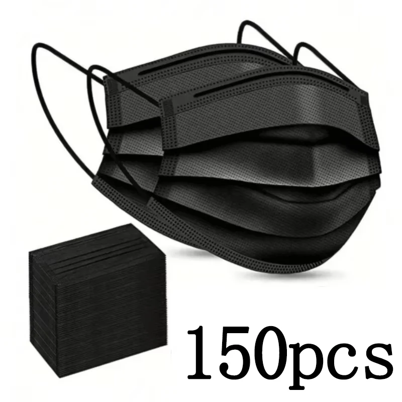 Black Disposable Face Masks - 100 Pack, 3-Layer Breathable Anti-Dust Protection
