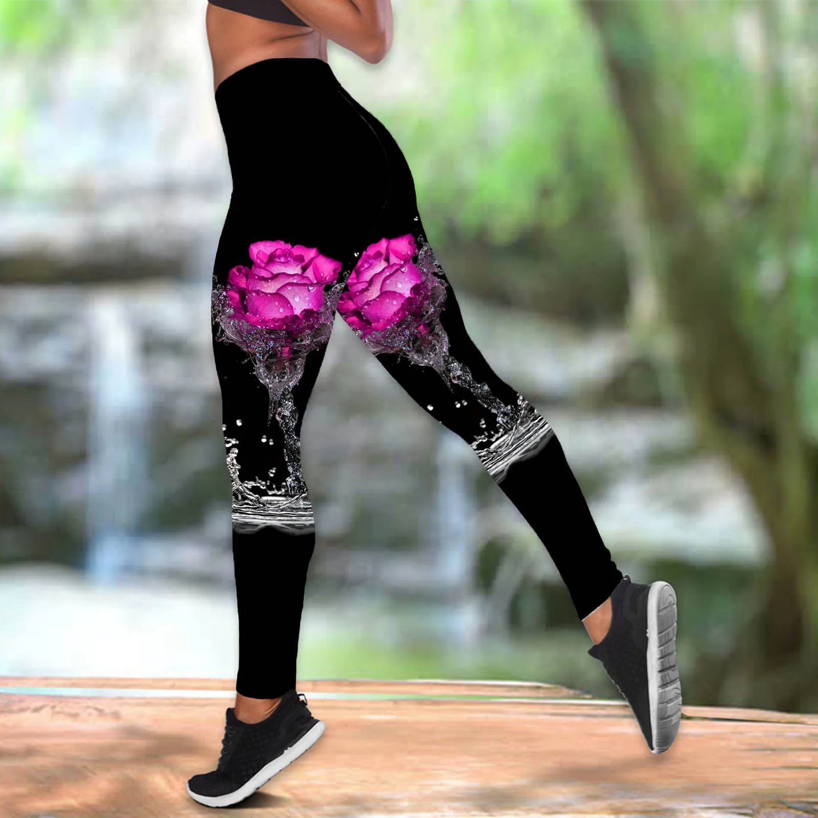 Women's Fashion Rose Water Drop Print Pants Yoga Pants Fitness