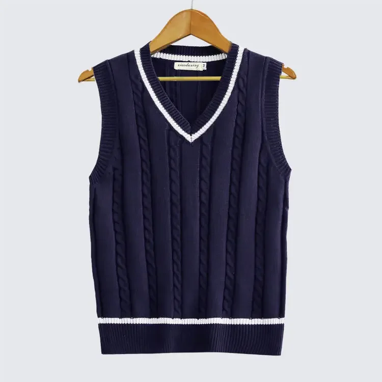 thumbnail image 1 of Suéteres de punto blancos a rayas para hombre, ropa azul sin mangas para hombre, chaleco con cuello en V, chaleco rojo, jerséis, sudadera, cigarrillo de algodón, 1 of 5
