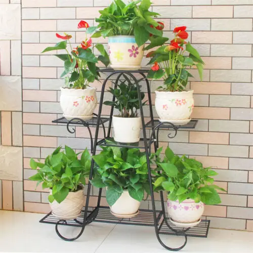 

7 Pots Thick Iron Plant Stand Planter Shelf Rack Garden Hotel Commercial Display Flower Shelves Outdoor Indoor