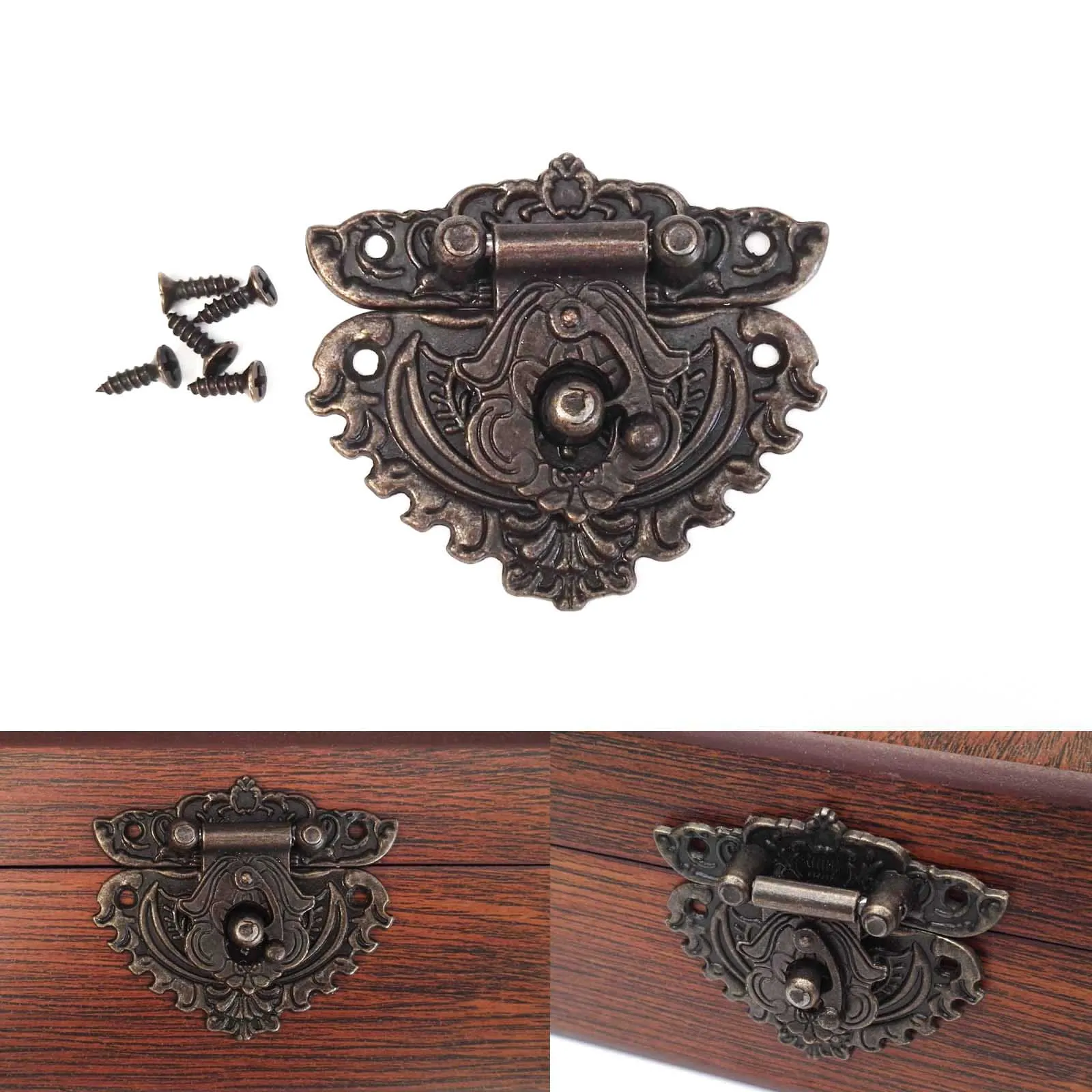 2pcs Retro Vintage Antique Brass Bronze Decorative Jewelry Chest Wine Box Wooden Gift Case Toggle Hasp Latch Catch Clasp + screw