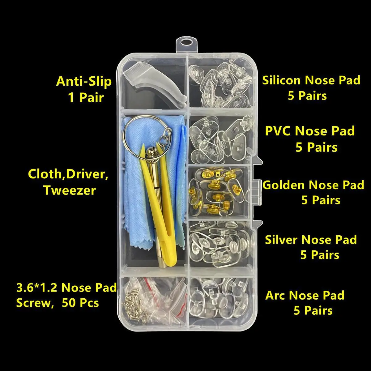 Eyeglasses Repair Kit Nose Pads Replacement Tool Kit With Screwdriver Tweezers Ear Hooks