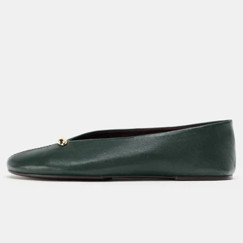 Luxury Metal Buckle Decoration Ballet Flats Women Green Leather Ballet Sneakers Light Soft Sole Comfortable Loafers for Ladies 1