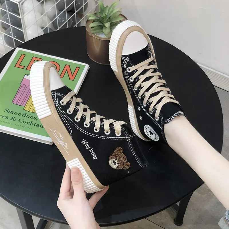 Low/High-top Canvas Shoes for Women Sneaker Cute Bear Lace