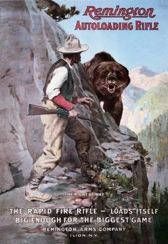 Kexle Poster Remington Autocaricante Fucile Right Of Way Bear Hunting Retro Vintage Tin Sign - 8 X12