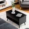 Lift Top Coffee Table, Wooden Lift Tabletop Dining Table with Hidden Storage & 2 Open Shelves, Metal Hydraulic Lifting Device 4