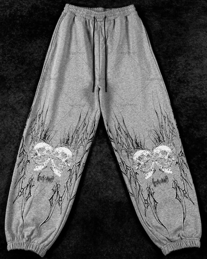High Street Hip-hop Retro Harajuku Trendy Trousers Gothic Punk Skull Print Baggy Sweatpants Men American Streetwear Casual Pants