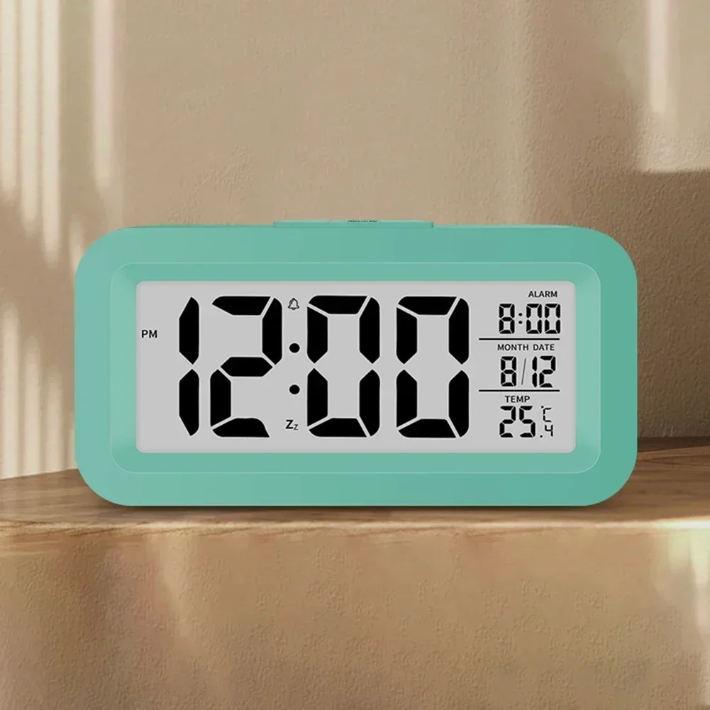 Digital clock LCD alarm with calendar thermometer for desk travel office decor portable large screen display