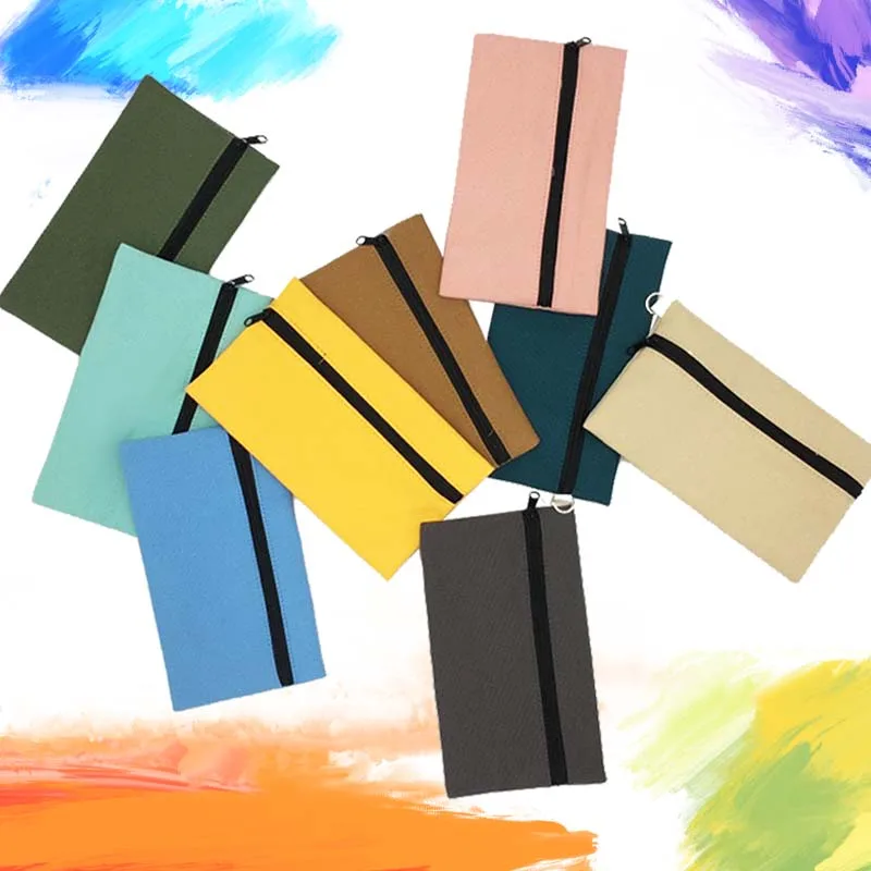 

13PCS Coloured Thickened Canvas Pencil Case Colourful Make Up Bag Canvas Plain DIY Craft Bag Lightweight Travel Organizer Custom