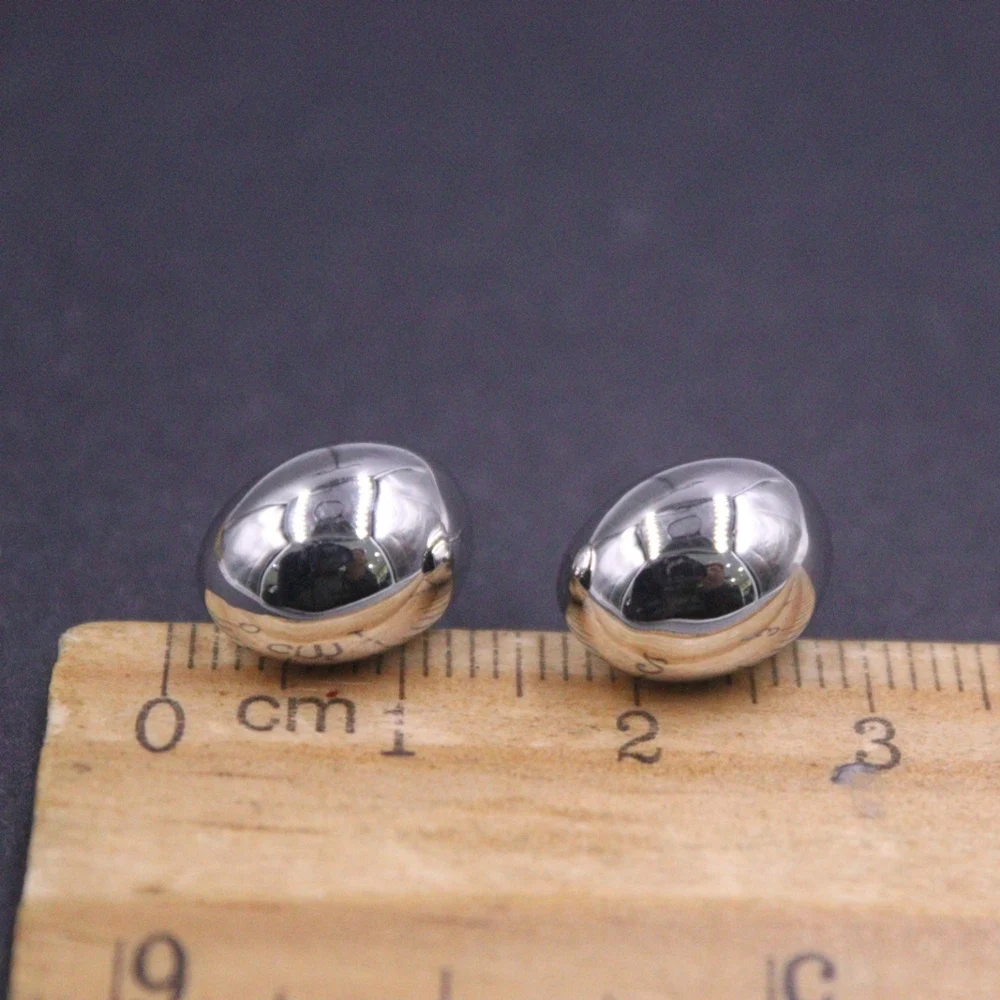 

Real Solid 925 Sterling Silver Stud Women Gift Lucky Glossy Yuanbao Oval Earrings