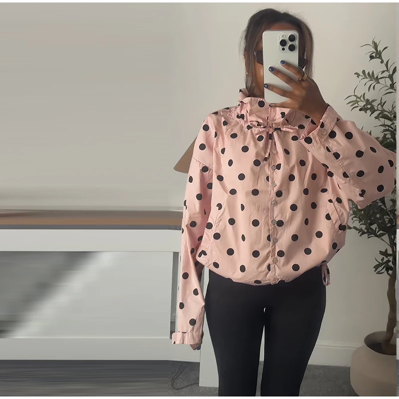 Polka Dot Damenjacke, Mantel mit Kapuze, einreihig, mit Schnürung, neue Oberbekleidung, weibliche Tasche, Frühlingsmode, Streetwear-Mantel für Damen – Detail 8