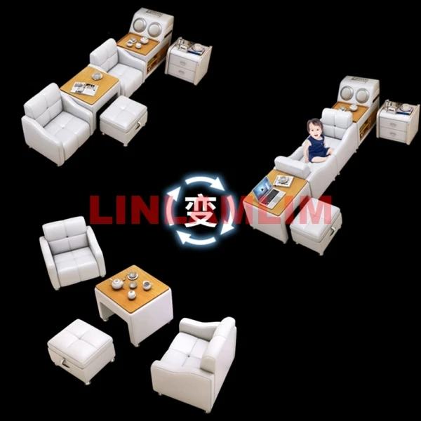 Genuine Leather Bed Multifunctional Tech Smart Beds Ultimate Camas Upholstered Bed with Bluetooth,Speaker,LED Lamp,Minikeeper