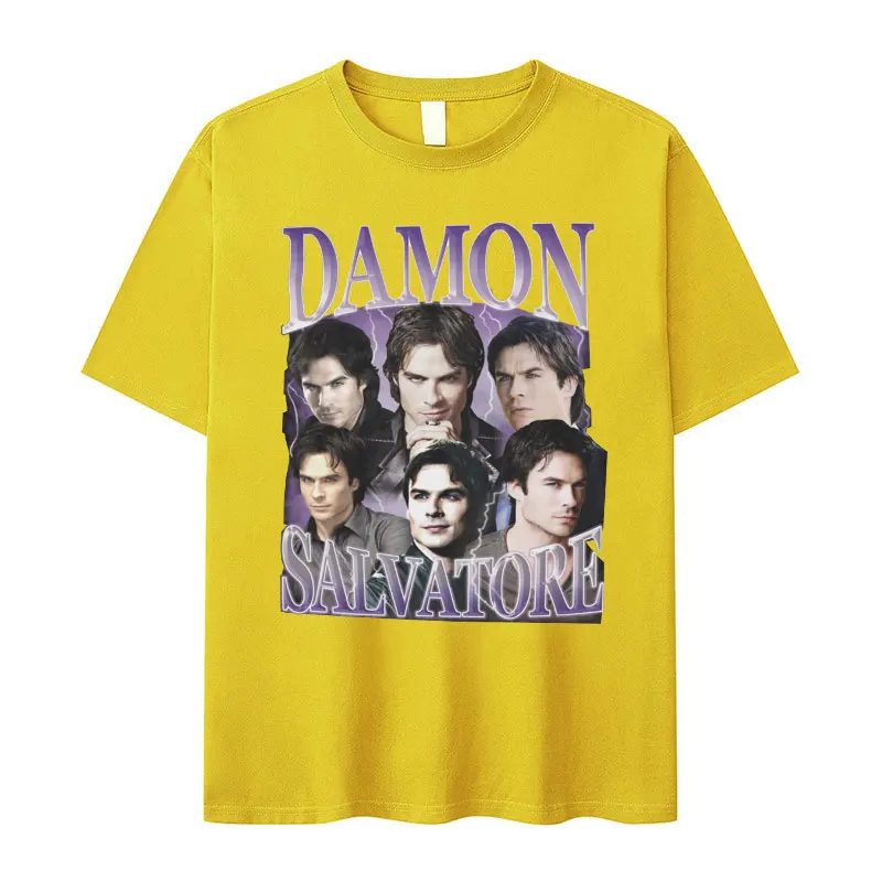 Damon Salvatore Ian Somerhalder TV Series Graphic T Shirts Men's Retro Gothic Fashion Oversized Cotton T-shirt Unisex Streetwear 4