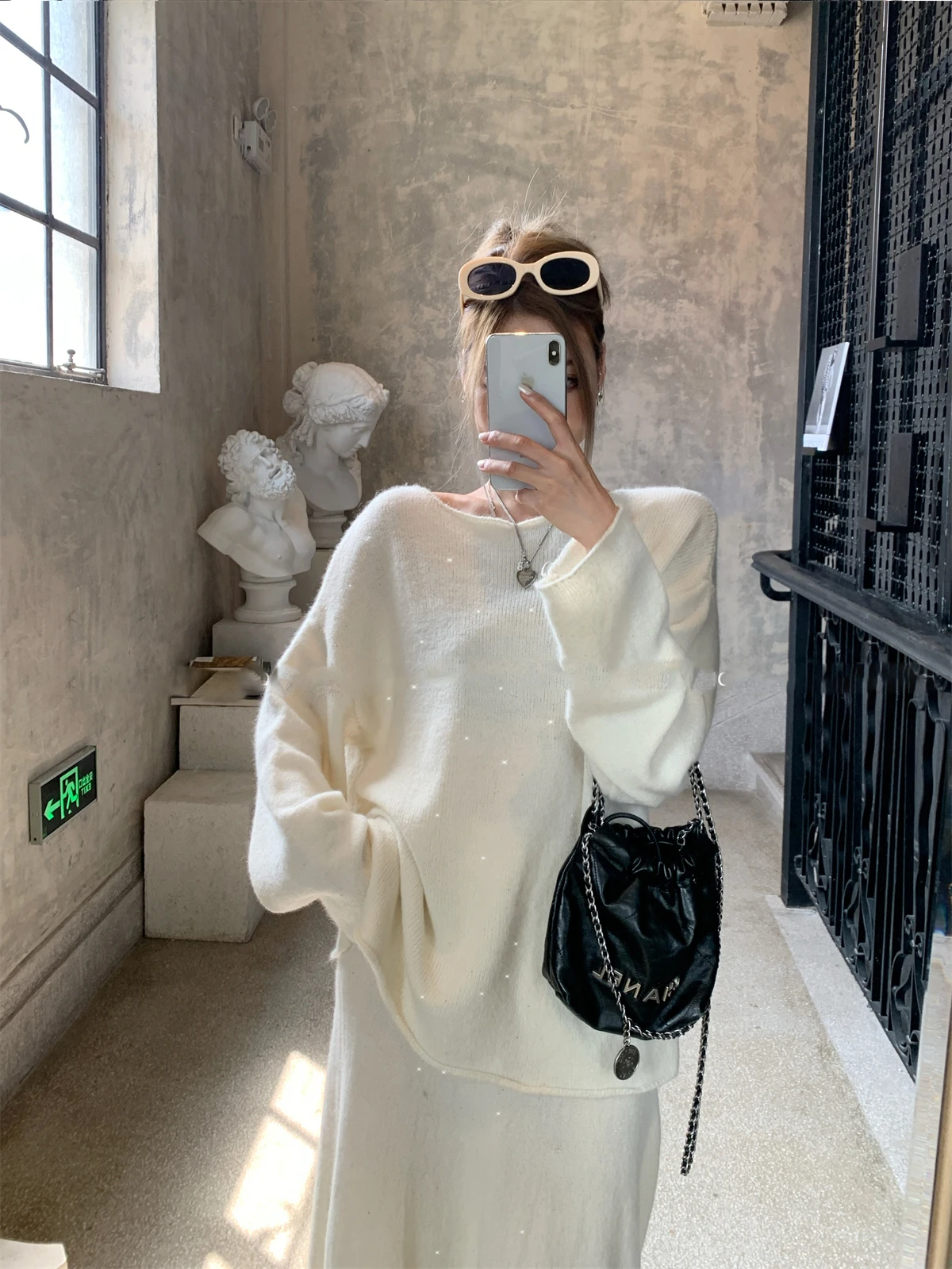 Sexy Soft Elegant Vintage Women Suits 2 Pieces Female Sets Slash Neck Sweater & Midi Dress Bling Knitted TrackSuit