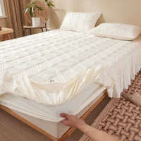 Cotton Thicken Mattress Cover Elastic Fitted Sheet with Skirts Double Queen King Size Bed Cover Home Hotel Mattress Protector 3