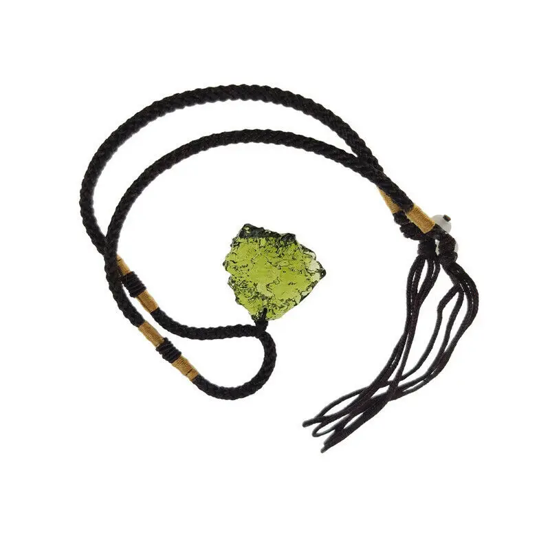 Collier Avec Pendentif En Pierre Brute De Météorite Tchèque En Verre De Moldavite Vert Pierre Brute Irreguliere Verre Pierre
